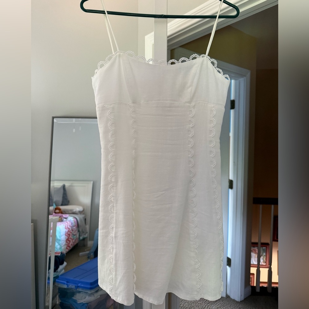 White Lace Trim Linen Dress